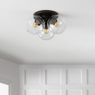 Iris 11.5" Farmhouse Rustic Iron/Glass LED Semi Flush Mount - JONATHAN Y